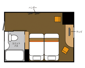 一般フロア スタンダードツインルーム 間取り図