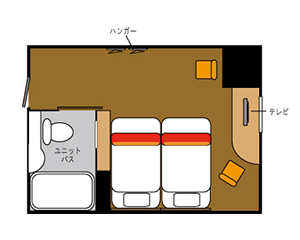 レディーススタンダードツインルーム 間取り図